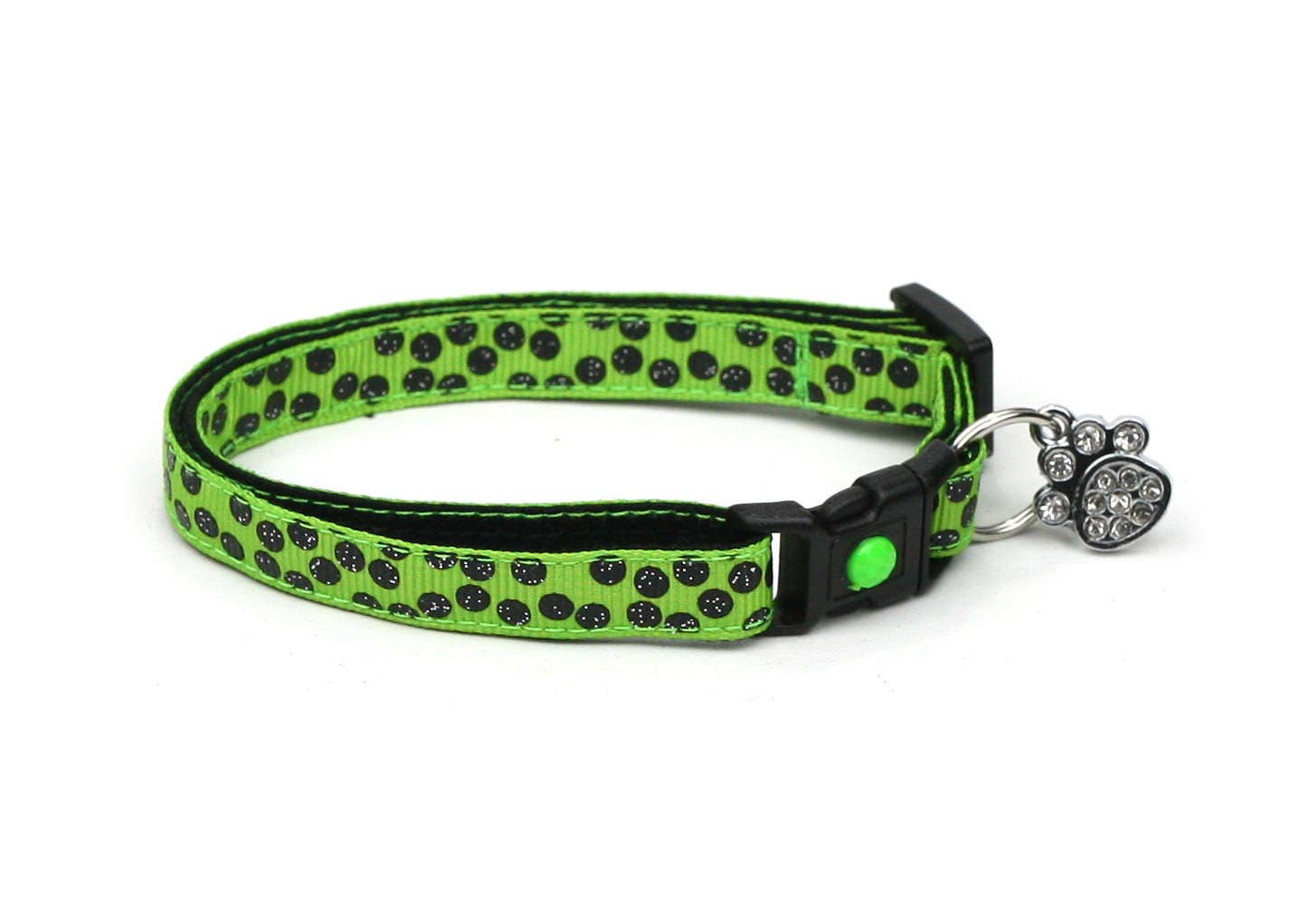 Black Dots on Bright Green Cat Collar-4