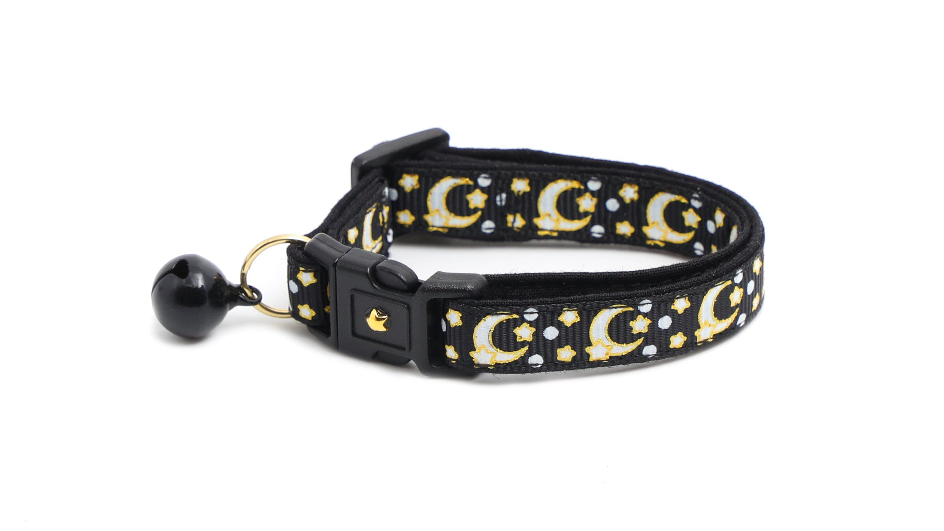 Gold Moons and Stars on Black V2 Cat Collar