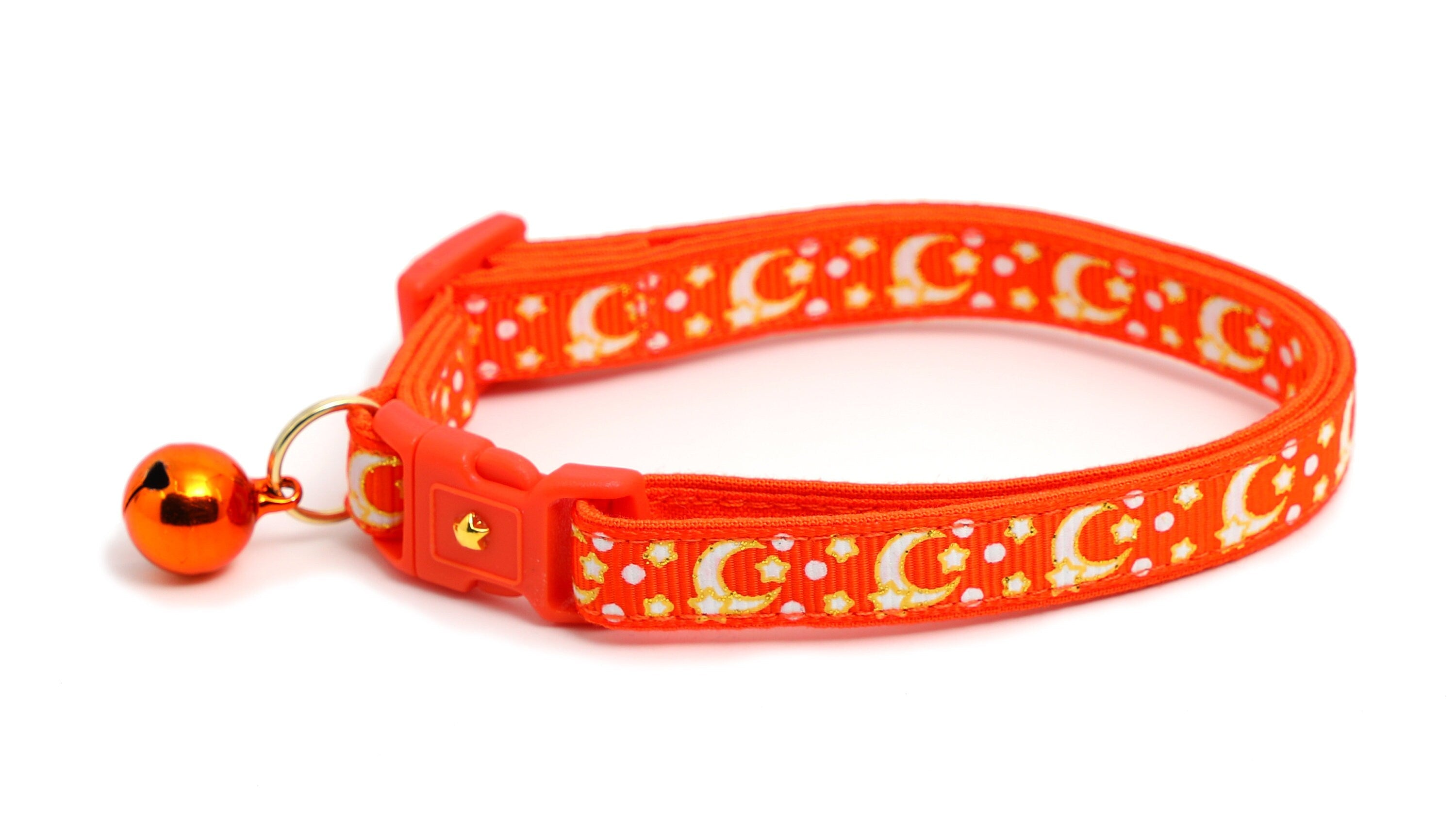 Gold Moons and Stars on Orange Cat Collar-4