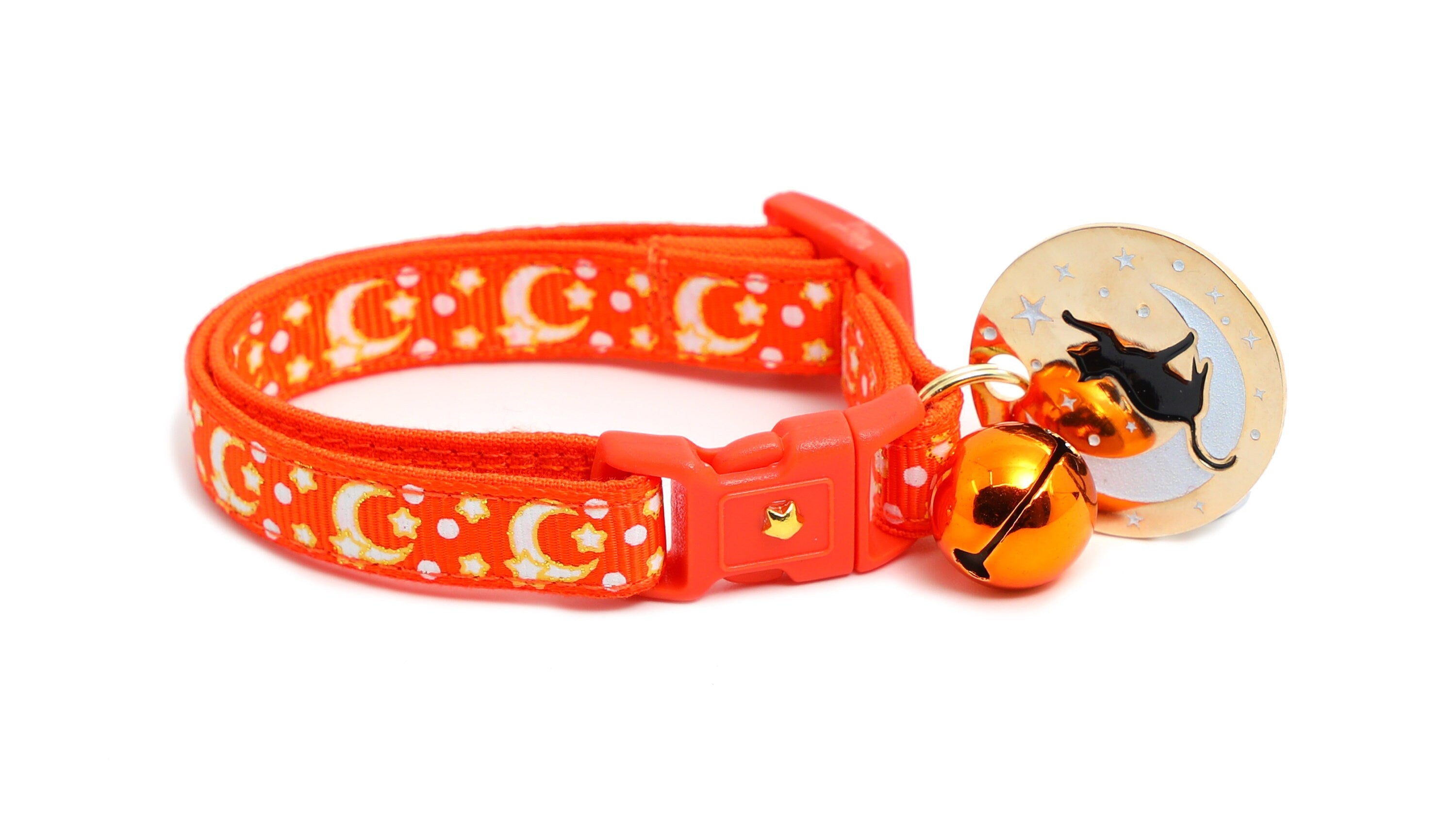 Gold Moons and Stars on Orange Cat Collar-2