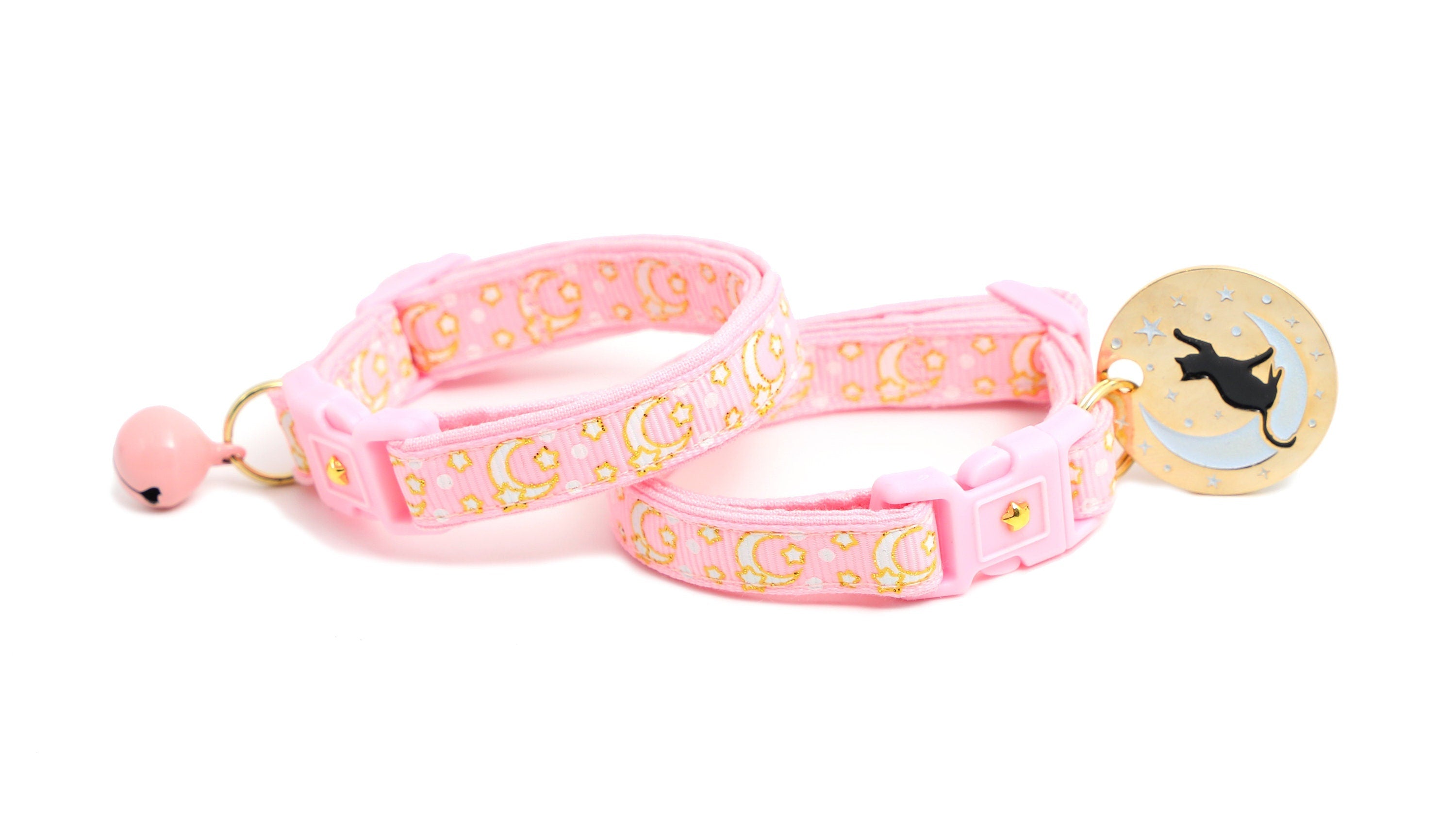 Gold Moons and Stars on Powder Pink Cat Collar