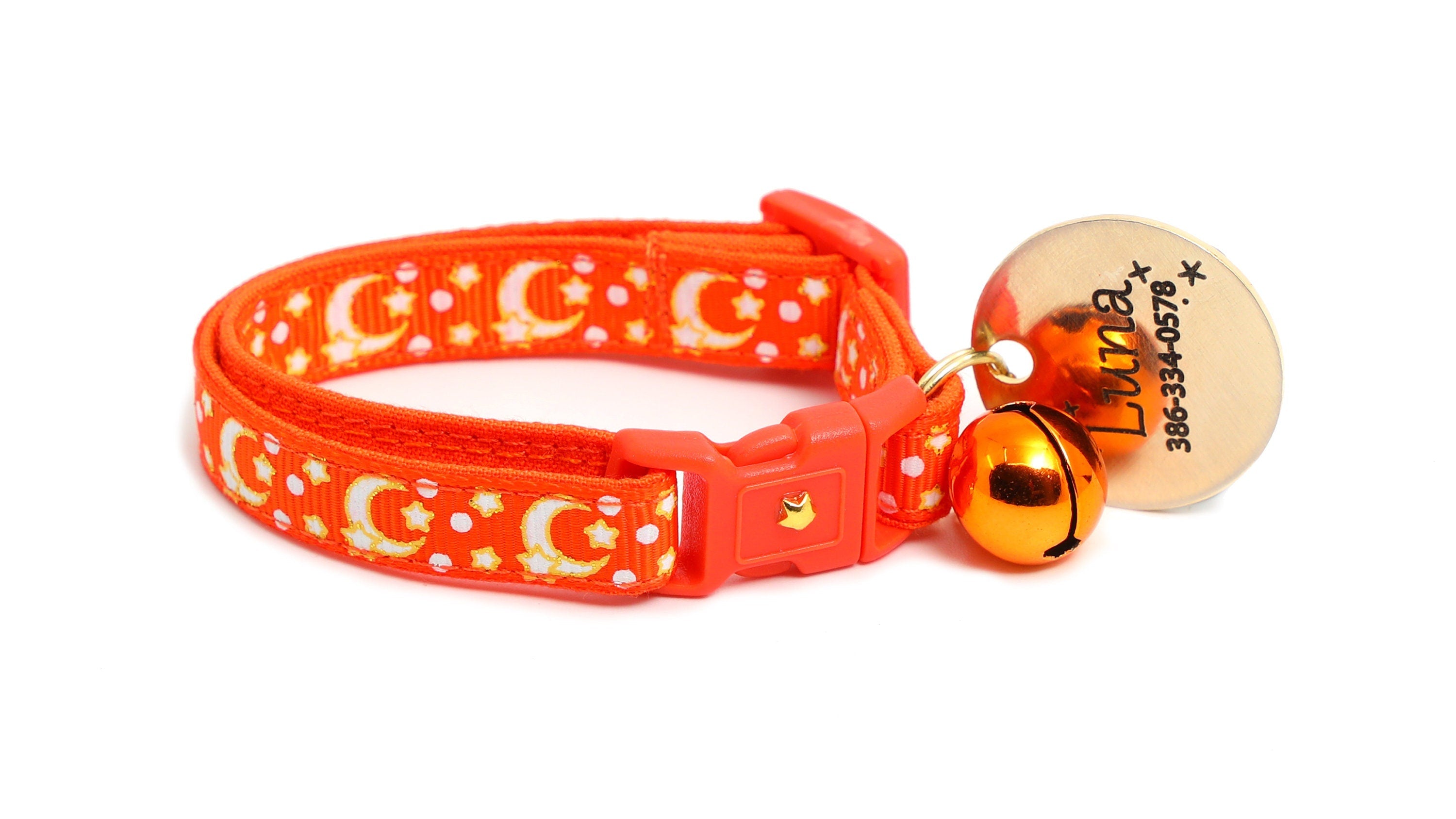 Gold Moons and Stars on Orange Cat Collar-6