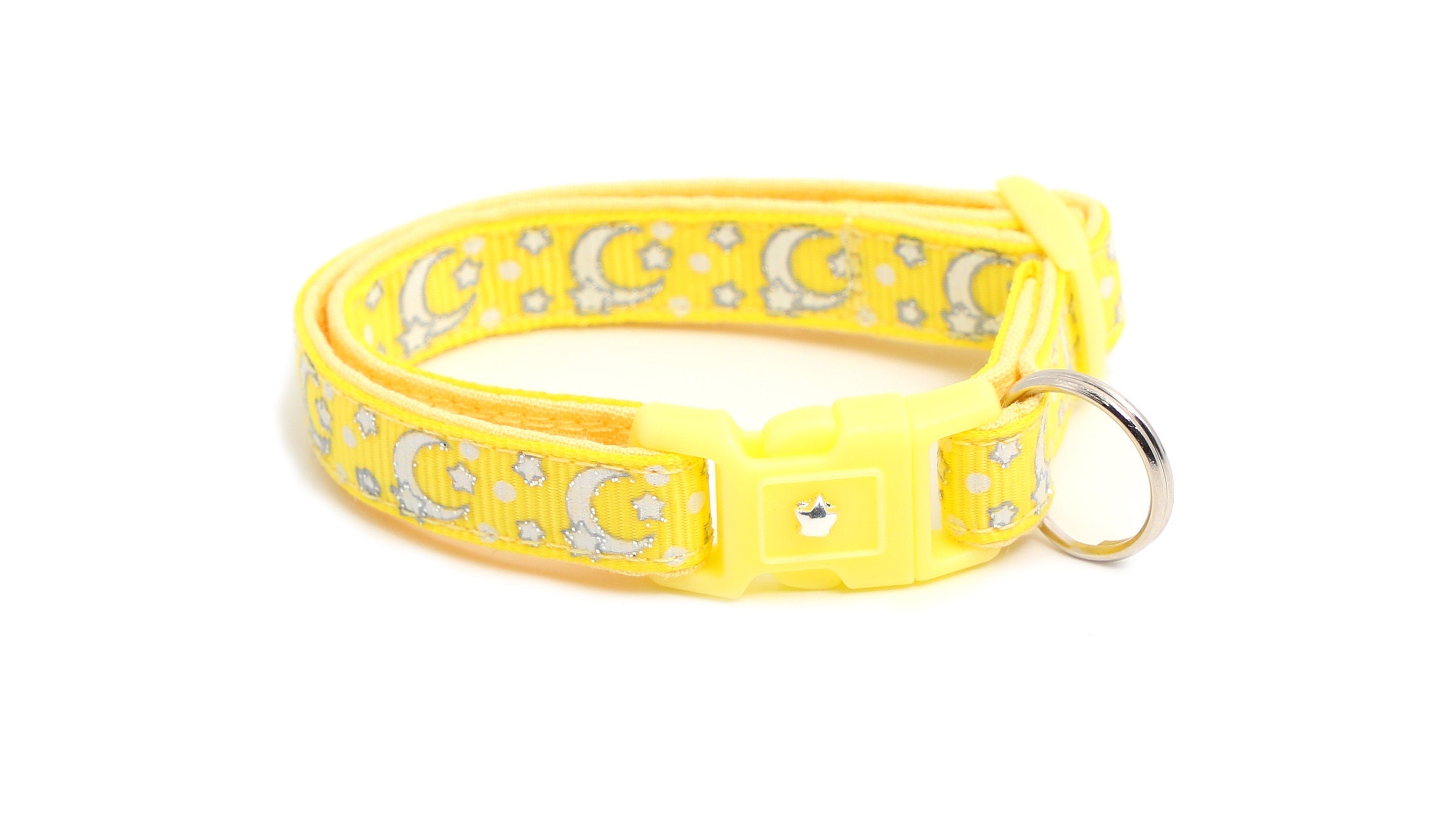 Silver Moons and Stars on Yellow Cat Collar-8