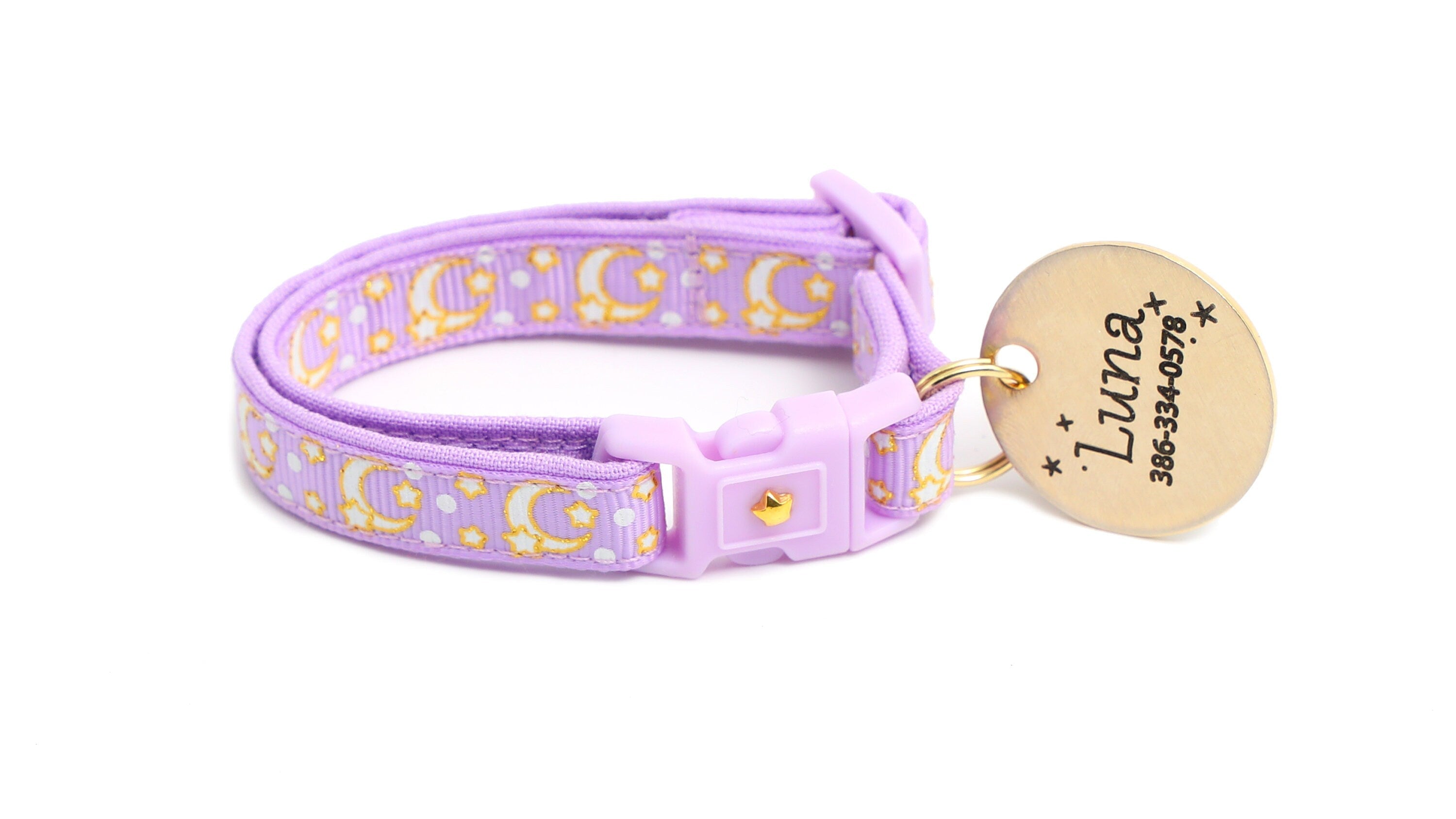 Gold Moons and Stars on Pastel Purple Cat Collar