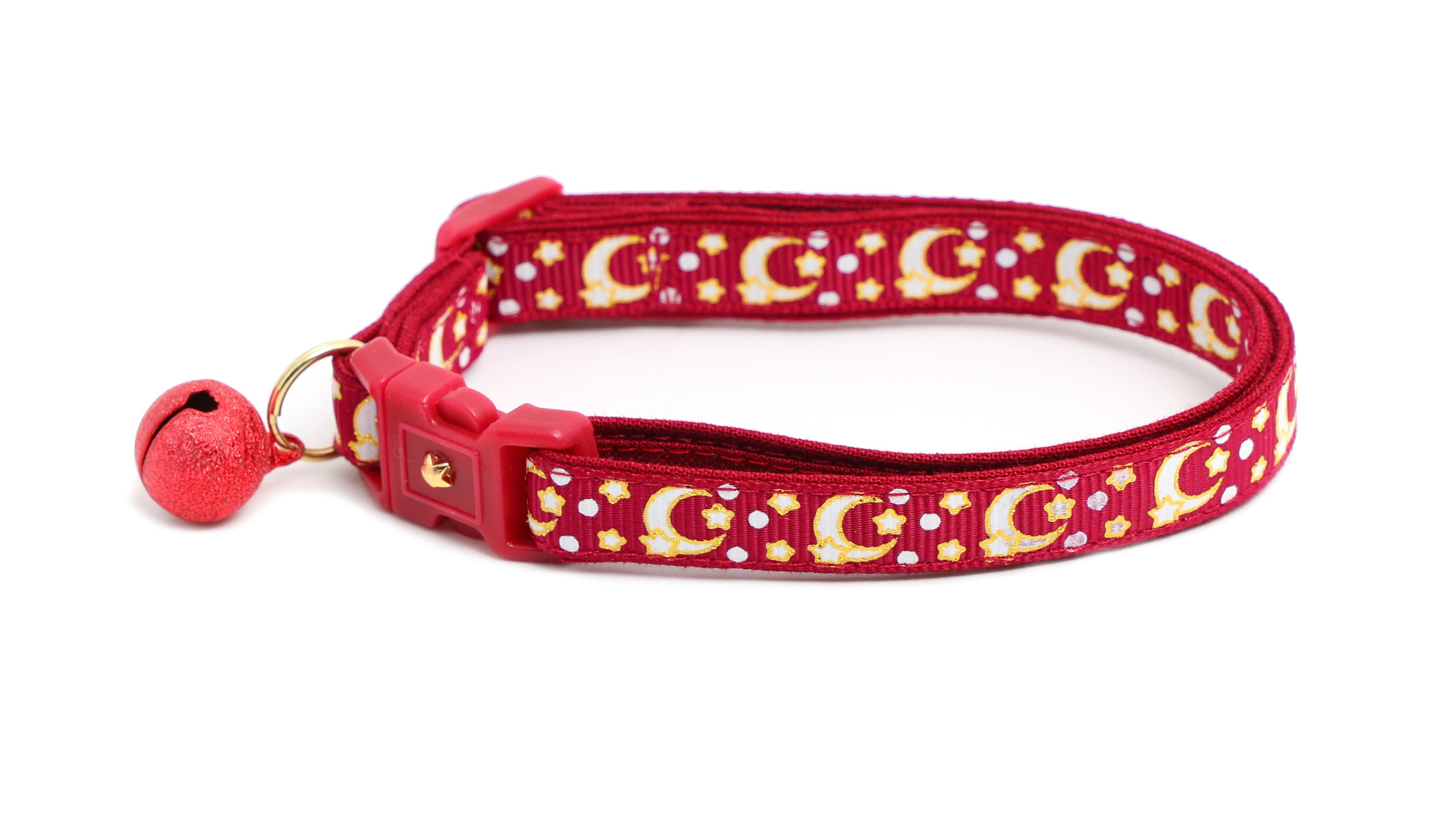 Gold Moons and Stars on Dark Red Cat Collar-3