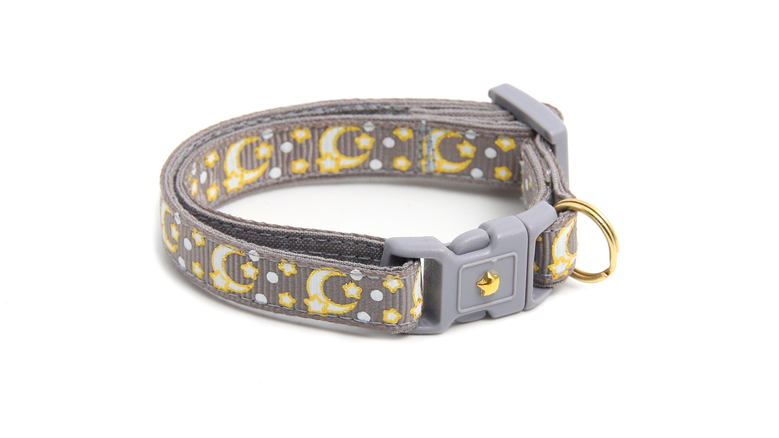 Gold Moons and Stars on Silver Cat Collar